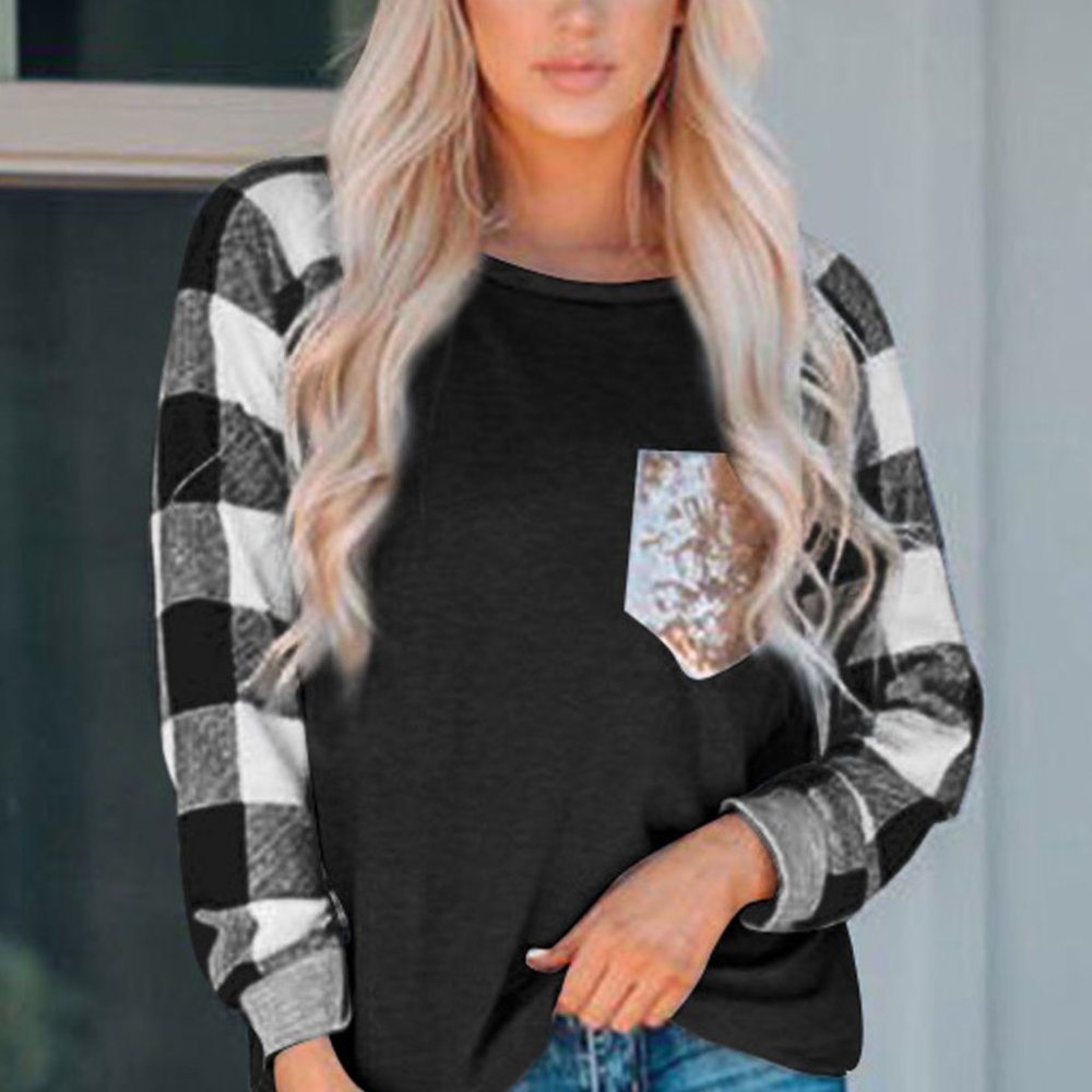 NEW! Black White Buffalo Check Sleeve Shirt Sequin - Picture 2 of 14